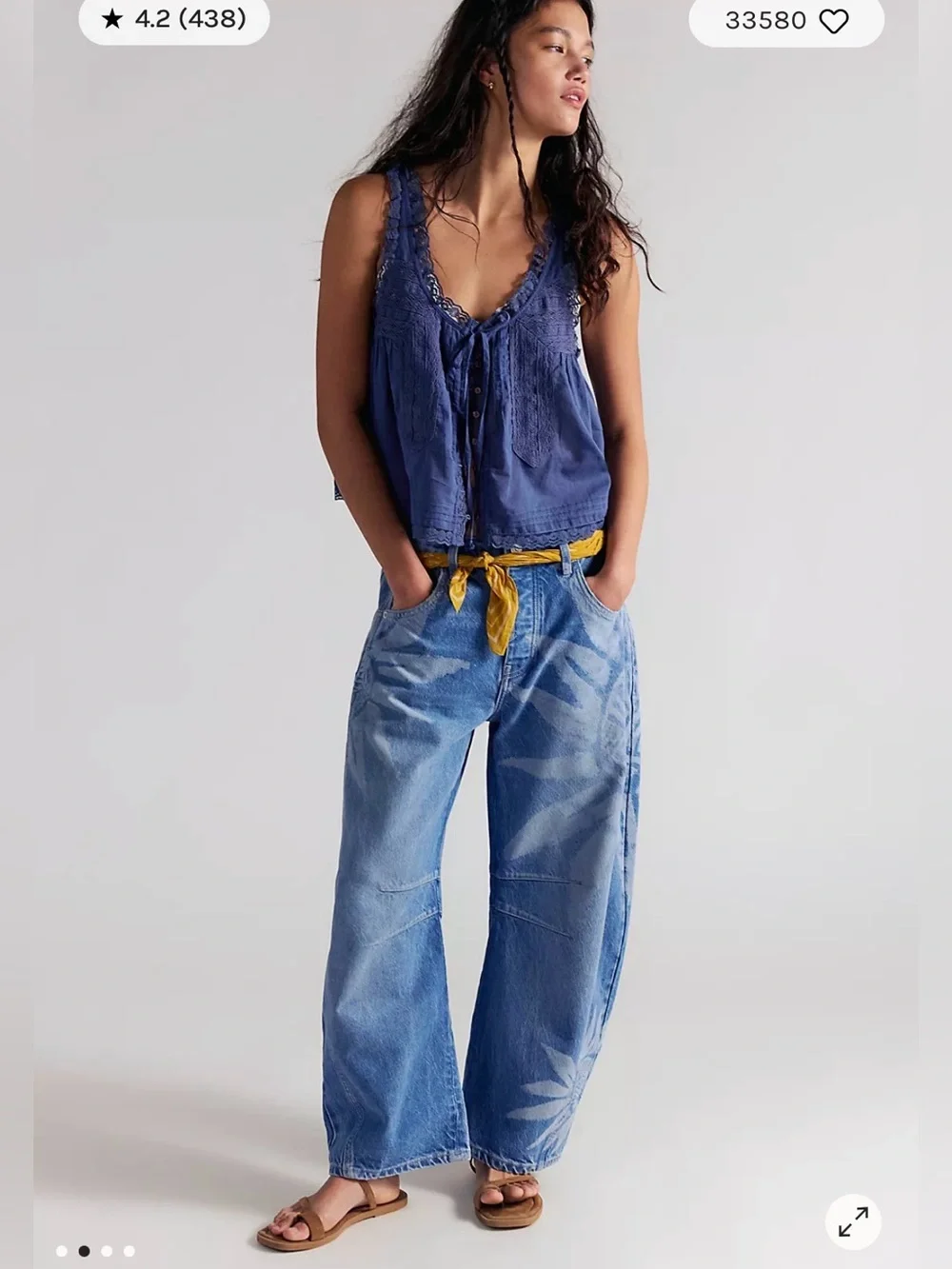 Free People We The Free Good Luck Printed Barrel Jeans. NWT. Sun fade